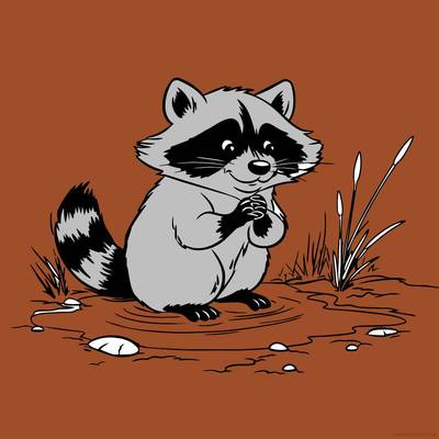 Colored version: Raccoon by the water