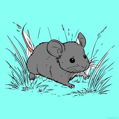 Ausgemalte Version: Maus im Gras