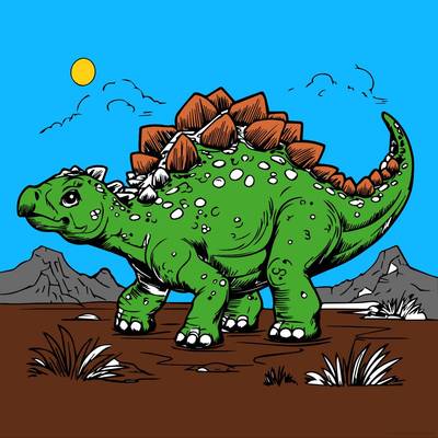 Colored version: Stegosaurus in a Natural Landscape
