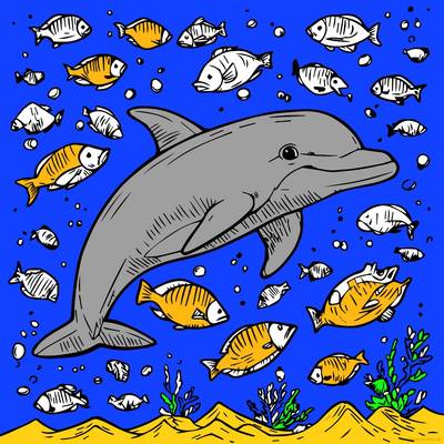Inspirasjon: Delfin med fisk – fargelagt av fellesskapet