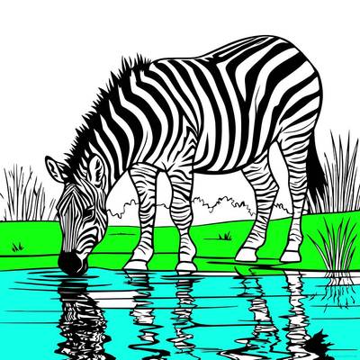 Wersja pokolorowana: Zebra przy wodzie