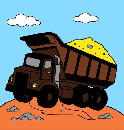 Ausgemalte Version: Muldenkipper mit angehobener Ladefläche