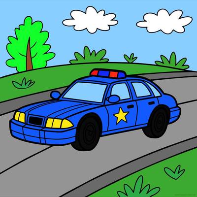 Väritetty versio: Poliisiauto tiellä