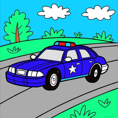 Väritetty versio: Poliisiauto tiellä