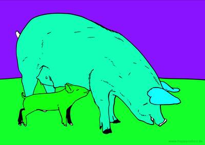 Ausgemalte Version: Sau mit Ferkel