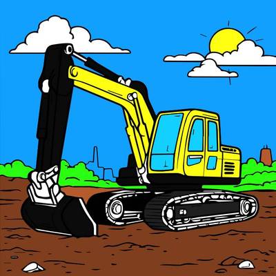 Versão colorida: Diversão de colorir com a escavadora