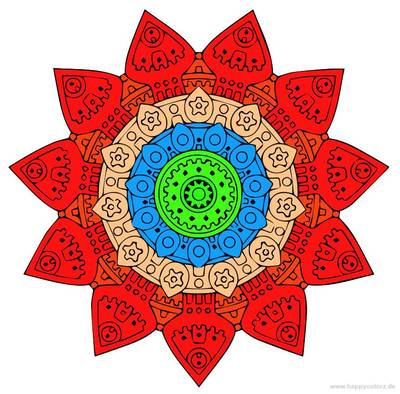 Ausgemalte Version: Mandala Blumenform