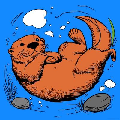 Colored version: Cute otter swimming