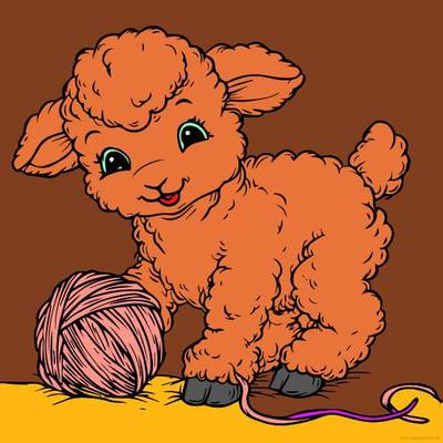 Versione colorata: Illustrazione di un agnello con filato