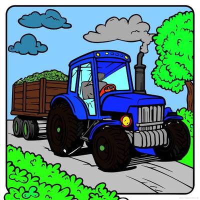 Versão colorida: Trator na estrada rural