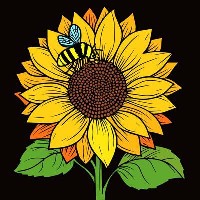 Ausgemalte Version: Biene auf einer Sonnenblume