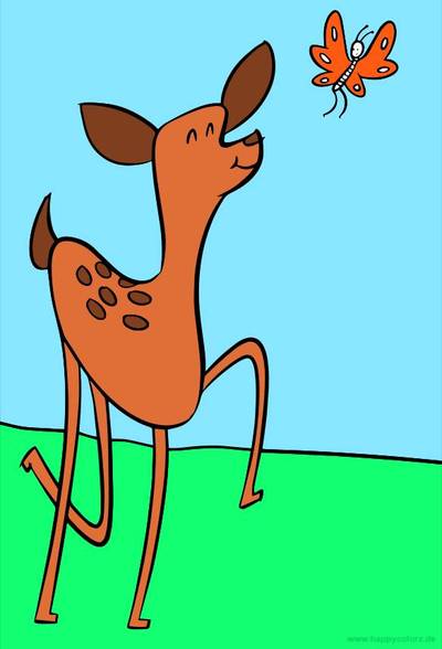 Versão colorida: Filhote de cervo com borboleta para colorir