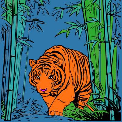Versione colorata: Tigre nella foresta di bambù