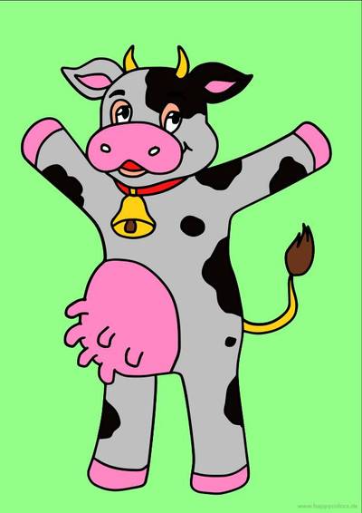 Farvelagt version: Sjov ko med klokke