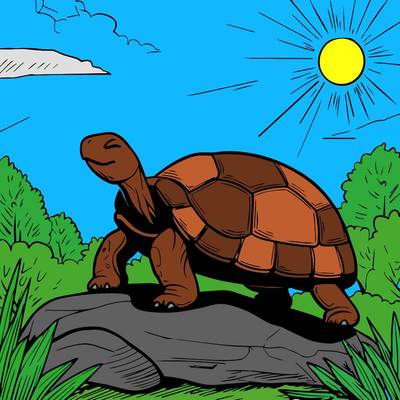 Versão colorida: Tartaruga alegre em uma rocha