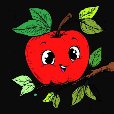 Ausgemalte Version: Glücklicher Cartoon-Apfel