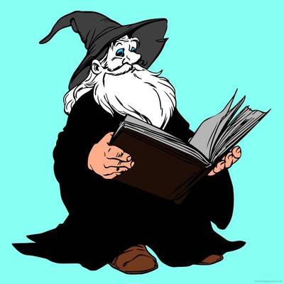 Colored version: Wizard reading a book