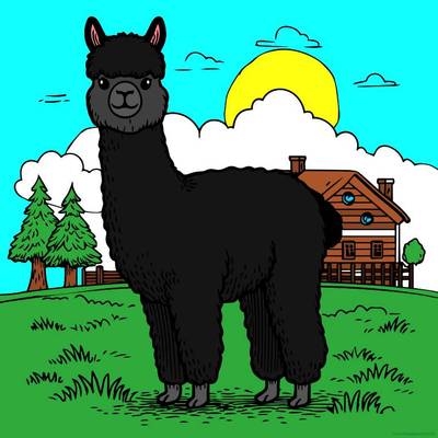 Colored version: Alpaca in a landscape