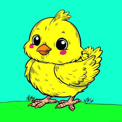 Ausgemalte Version: Flauschiges Küken