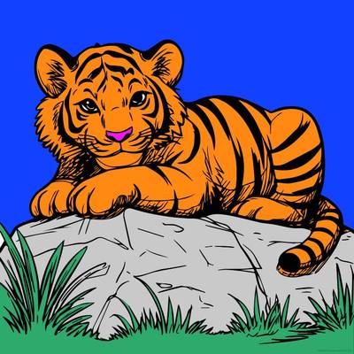 Versione colorata: Tigre giocosa su una roccia