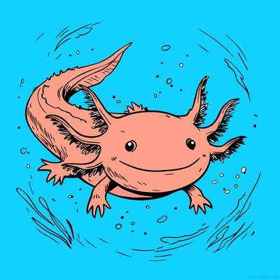 Colored version: Cute axolotl swimming