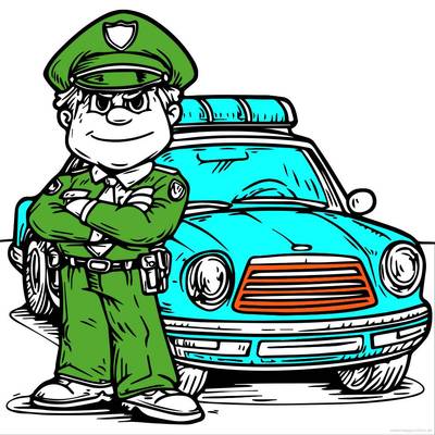 Versão colorida: Cena de policial de desenho animado