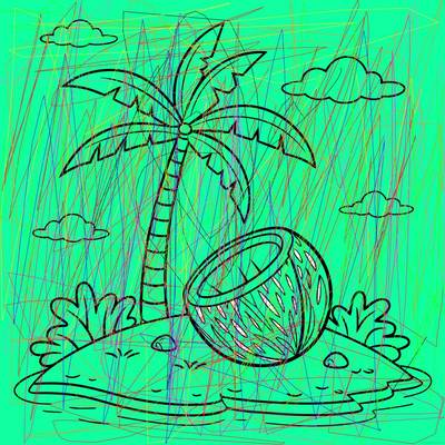 Version coloriée : Palmier sur une petite île