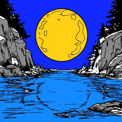 Version coloriée : Scène de rivière et de lune sereine