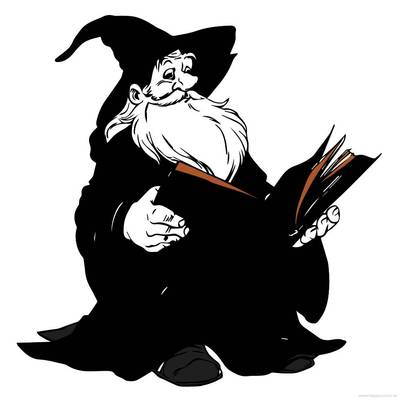 Colored version: Wizard reading a book