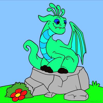 Versão colorida: Dragão sobre uma pedra para imprimir