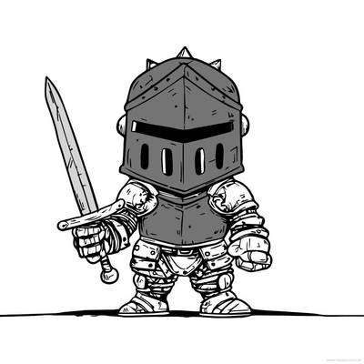 Colored version: Cartoon knight with sword