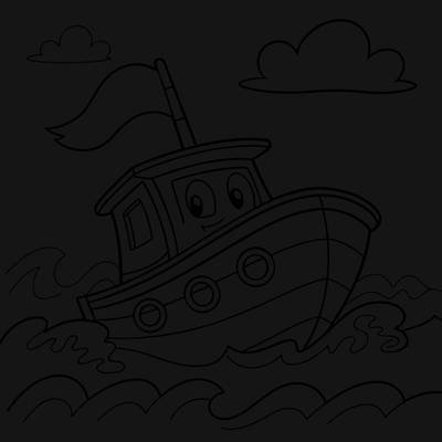 Versione colorata: Barca cartoon sulle onde dell’oceano