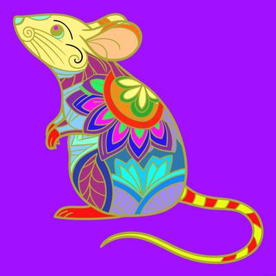 Versão colorida: Rato zentangle detalhado de perfil