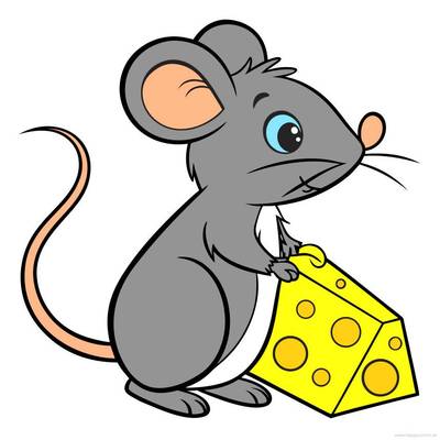 Versão colorida: Rato de perfil com queijo