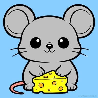 Versione colorata: Topolino kawaii con formaggio