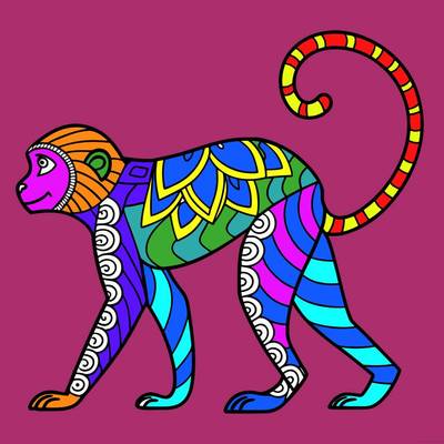 Versão colorida: Macaco zentangle de perfil