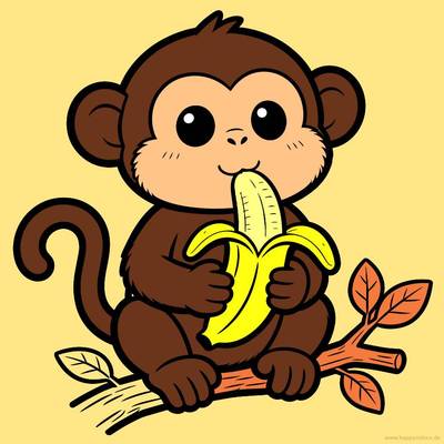 Versão colorida: Macaquinho comendo banana