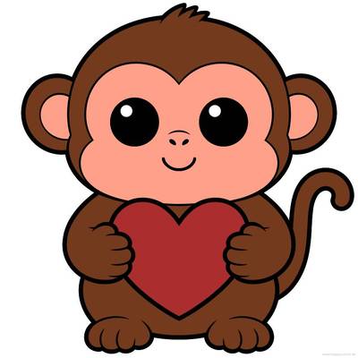 Versão colorida: Macaquinho segurando um coração
