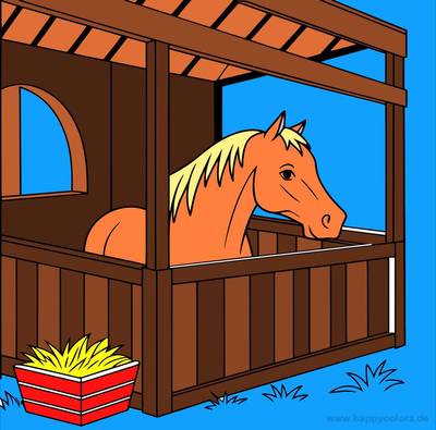 Ausgemalte Version: Pferd in der Stallbox