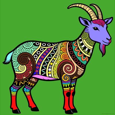 Version coloriée : Chèvre zentangle détaillée à colorier