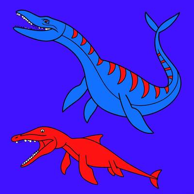 Ausgemalte Version: Einfacher Mosasaurus und Plesiosaurus