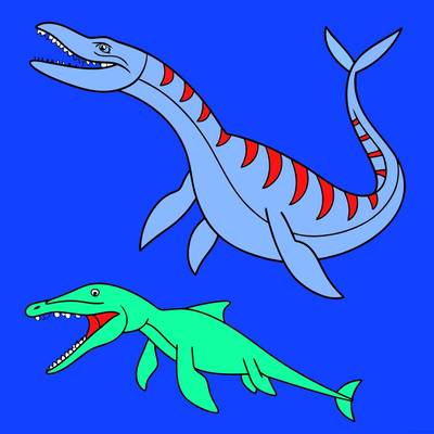 Ausgemalte Version: Einfacher Mosasaurus und Plesiosaurus