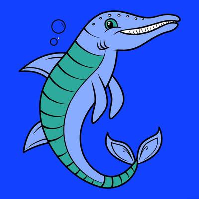 Ausgemalte Version: Eingerollter Mosasaurus unter Wasser