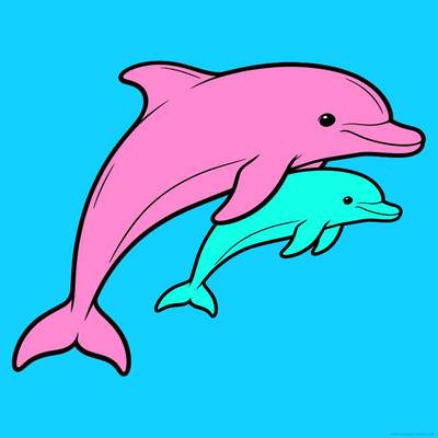 Wersja pokolorowana: Mama delfin z małym delfinem