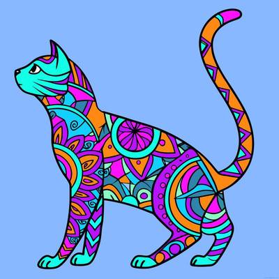 Färglagd version: Katt i profil med zentanglemönster