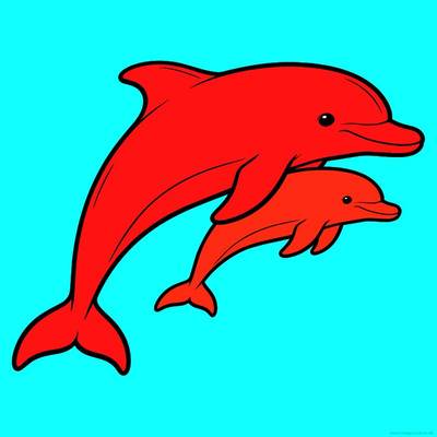 Wersja pokolorowana: Mama delfin z małym delfinem