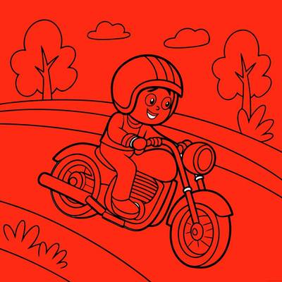 Versão colorida: Motociclista em uma estrada