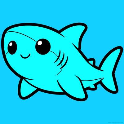 Ingekleurde versie: Kawaii haai in cartoonstijl