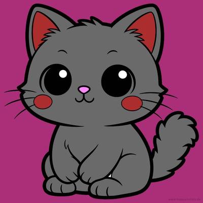 Ausgemalte Version: Kawaii-Katze mit großen Augen
