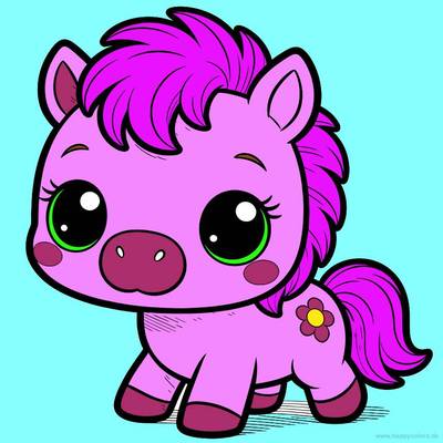 Ausgemalte Version: Kawaii-Pony mit Blume